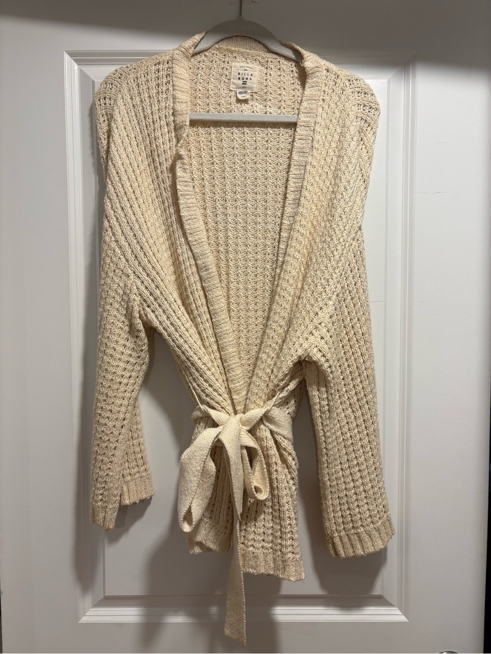 Billabong Cream Waffle-Knit Tie Front Cardigan